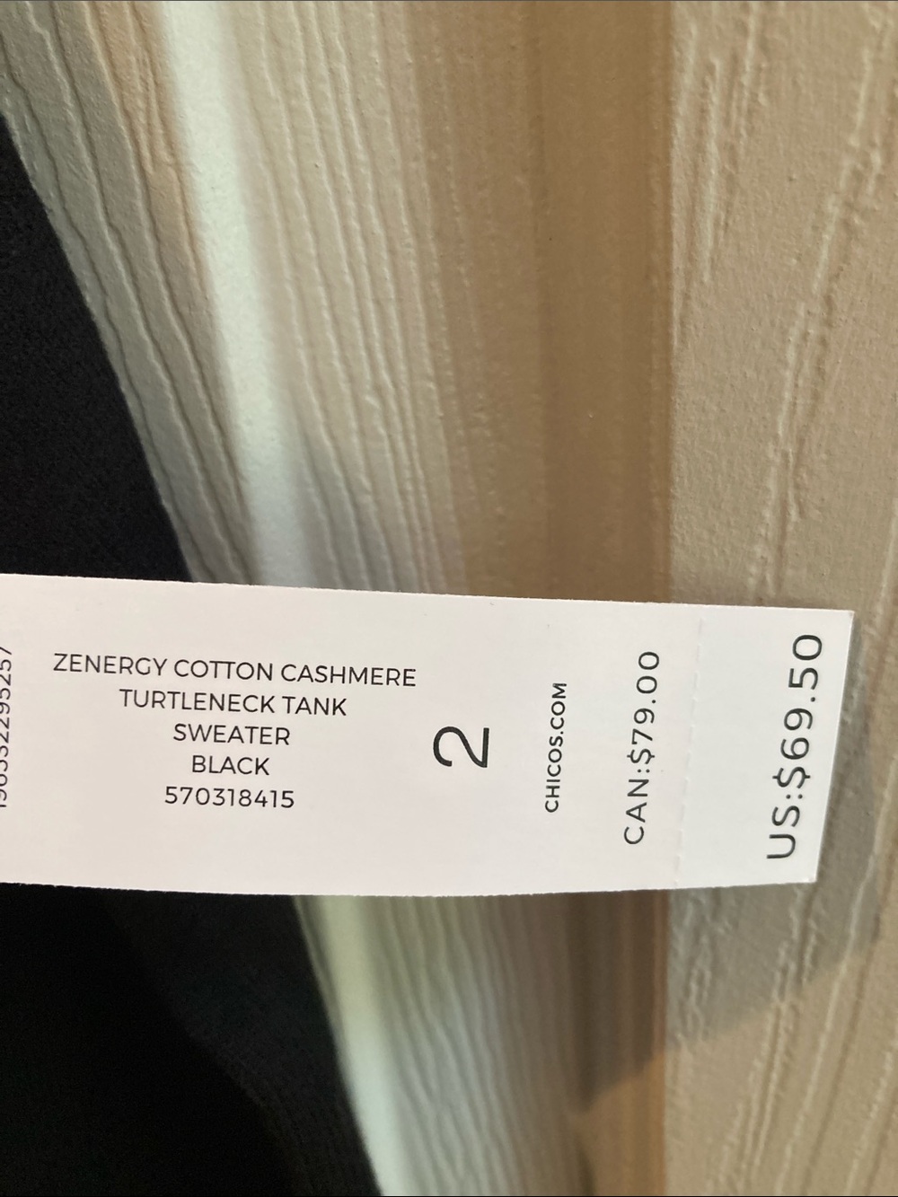 NWT Chico's Black Sleeveless Turtleneck Tank - Picture 3 of 5